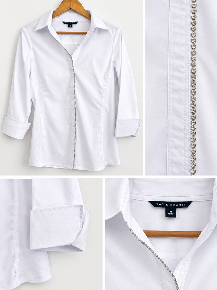 Zac & Rachel Rhinestone Trim Button Up Blouse | 3/4 Sleeve | Women's M ...