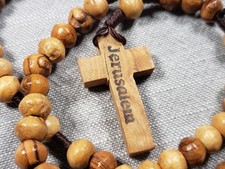 Vintage Rosary Jerusalem Olive Wood Beads Religious Christian Gift B87