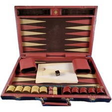 Vintage Aries Beverly Hills Backgammon Set Burgundy Case Brass Hardware