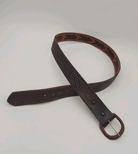 Brown Full Grain Leather Laced Chevron Belt Size 44 W/ Buckle 1.5" Vtg Mexico