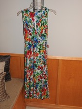 Calvin Klein Women's Petite Dress 4P Floral Print A-Line V-Neck Wrap Style