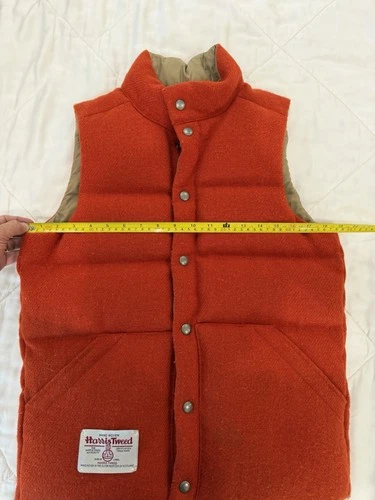 Beams Harris Tweed Puffer Vest Reversible Orange/Khaki Small image 6