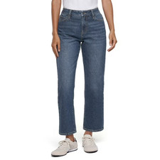 Express Women's Straight Ankle High Rise Jeans Pants, Dark Blue