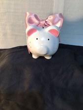 Pink And White Piggy Bank Ceramic