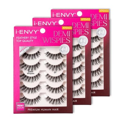 iENVY Demi Wispies False Lashes 15 Pairs Human Hair Natural Volume 3 Pack