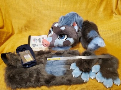 Lemonbrat Partial Fursuit Weasel Badger Possum Hedgehog Furry Furcon Blue Gray