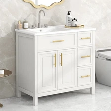 36" Bathroom Vanity w/Sink,3 Drawers,Freestanding Storage Vanity 2 Doors Cabinet