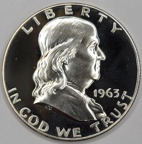 1963 GEM PROOF CAMEO FRANKLIN HALF DOLLAR 90% SILVER