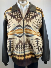 Justin Kraff Size 3XL Brown/Multicolor Wool/Leather Southwestern Jacket