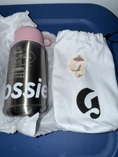Glossier 16 oz. Classic Tumbler Thermos Holiday Exclusive Pink Silver RARE NEW!