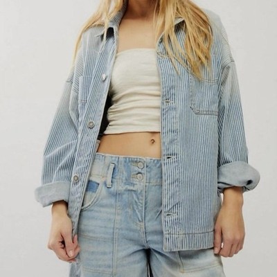 FREE PEOPLE We The Free Madison City Railroad Jacket Denim OVERSIZED Striped M