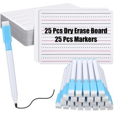 ReliThick 25 Pcs Lined Dry Erase Board with Markers 9 x 12 Double Sided White...