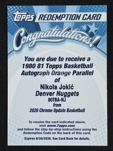 2025-26 Topps Chrome Update Nikola Jokic Orange 1980-81 Auto Redemption /25