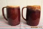 Vintage (2) HULL OVEN PROOF Brown Drip Glaze Large 5" Beer Steins / Coffee Mugs