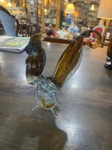 Murano Style Glass Rooster Figurine/Antique color glass/Glass rooster decor