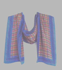 Anne Klein 10x58 Sand Brown Blue Green Red Black Plaid Design Pure Silk Scarf 