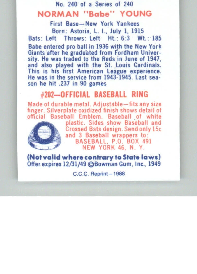 1988 CCC 1949 Bowman Reprints - YOU PICK THE CARD - Image 2 of 2