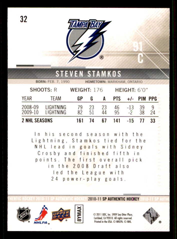 2010-11 SP Authentic #32 Steven Stamkos - Image 2 of 2