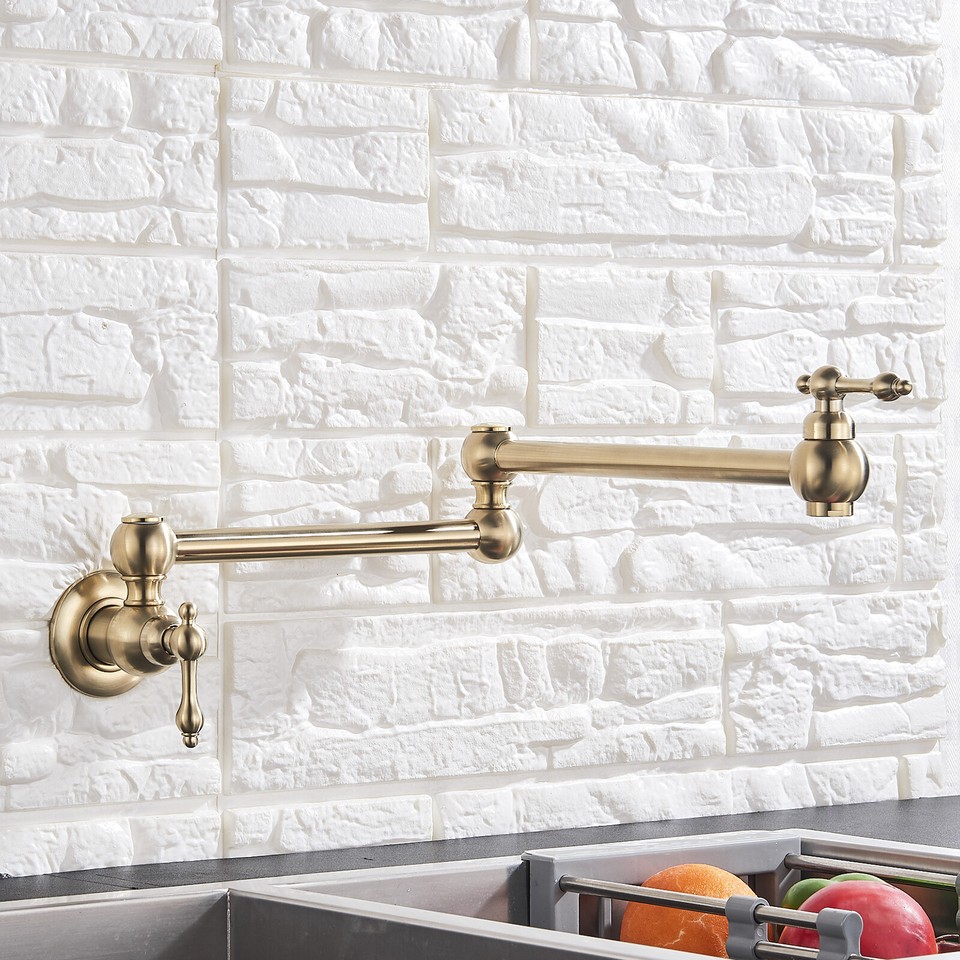 Brushed Gold Pot Filler Faucet Stainless Steel Wall Mount Kitchen Sink