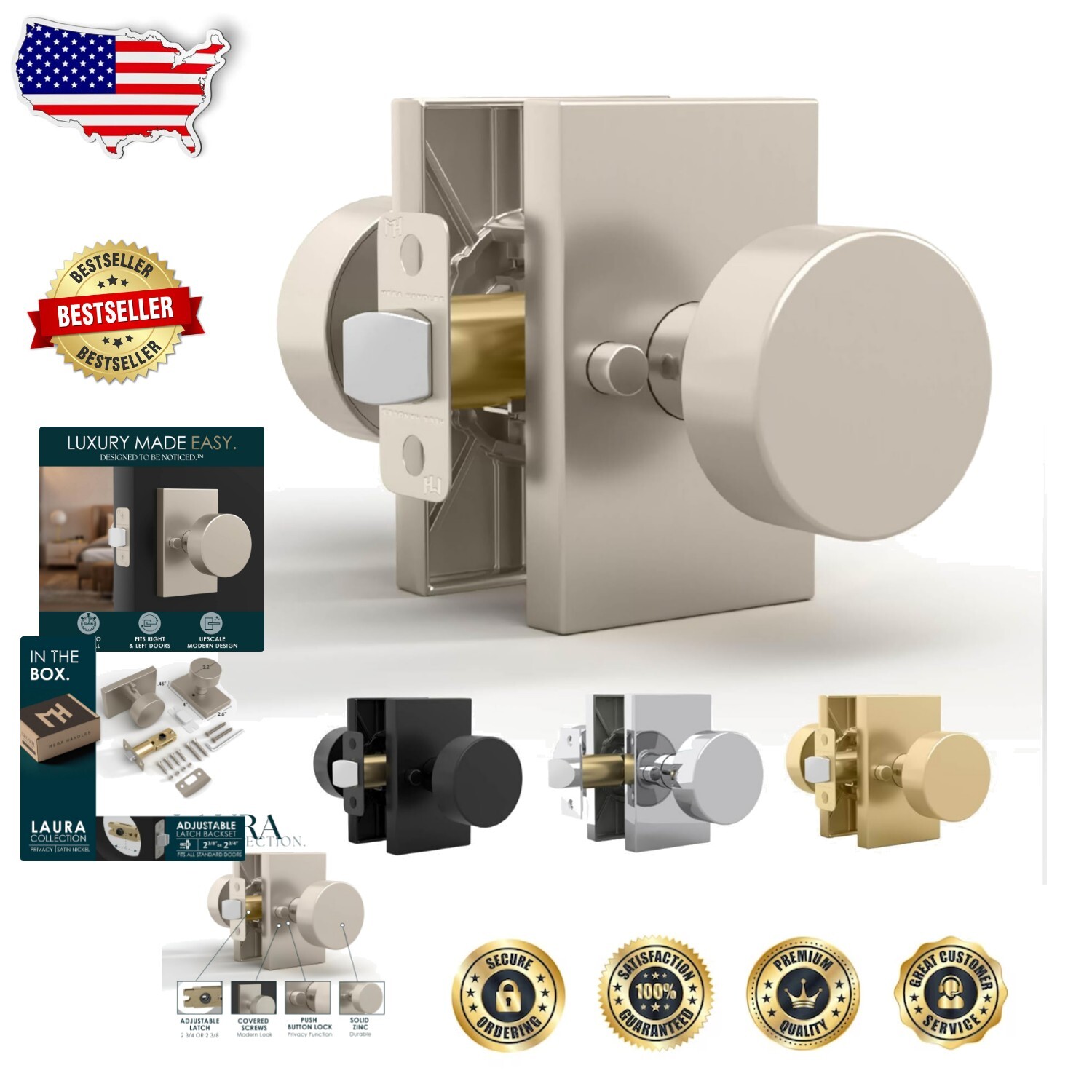 Easy Install Reversible Privacy Door Knob for Closets & Bathrooms - Stylish & Functional-image