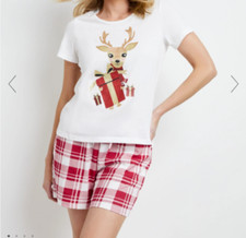 Ladies size 14 /16 CHRISTMAS sparkly reindeer summer pyjamas Rivers pjs NEW 486