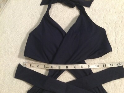  Athleta NWOT 32B/C Dress Blue Wrap Halter Bra Cup Bikini Top Swim 383978 XS 32c