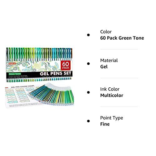 Gel Pens 30 Green Tone Gel Pens with 30 Refills for Adults 60 Pack Green Tone - Picture 8 of 8