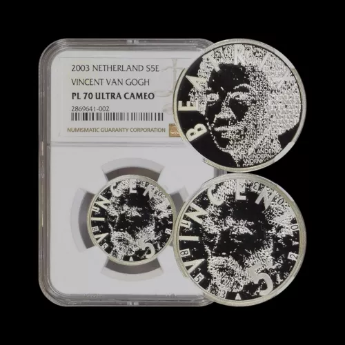 NETHERLANDS. 2003, 5 Euro, Silver - NGC PF70 - Top Pop 🥇 Vincent Van Gogh