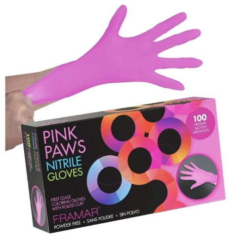FRAMAR Pink Paws Gloves Disposable Latex Free Nitrile Gloves Small, Medium Large