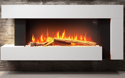 Amberglo White Wall Mounted Electric Fireplace Suite with LED