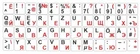 German-Russian keyboard stickers with large font, black and red font color