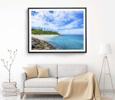 Sea Print, Rock On Sea Shore Wall Art, Cloudy Sky Framed Beach Wall Art, Coastal