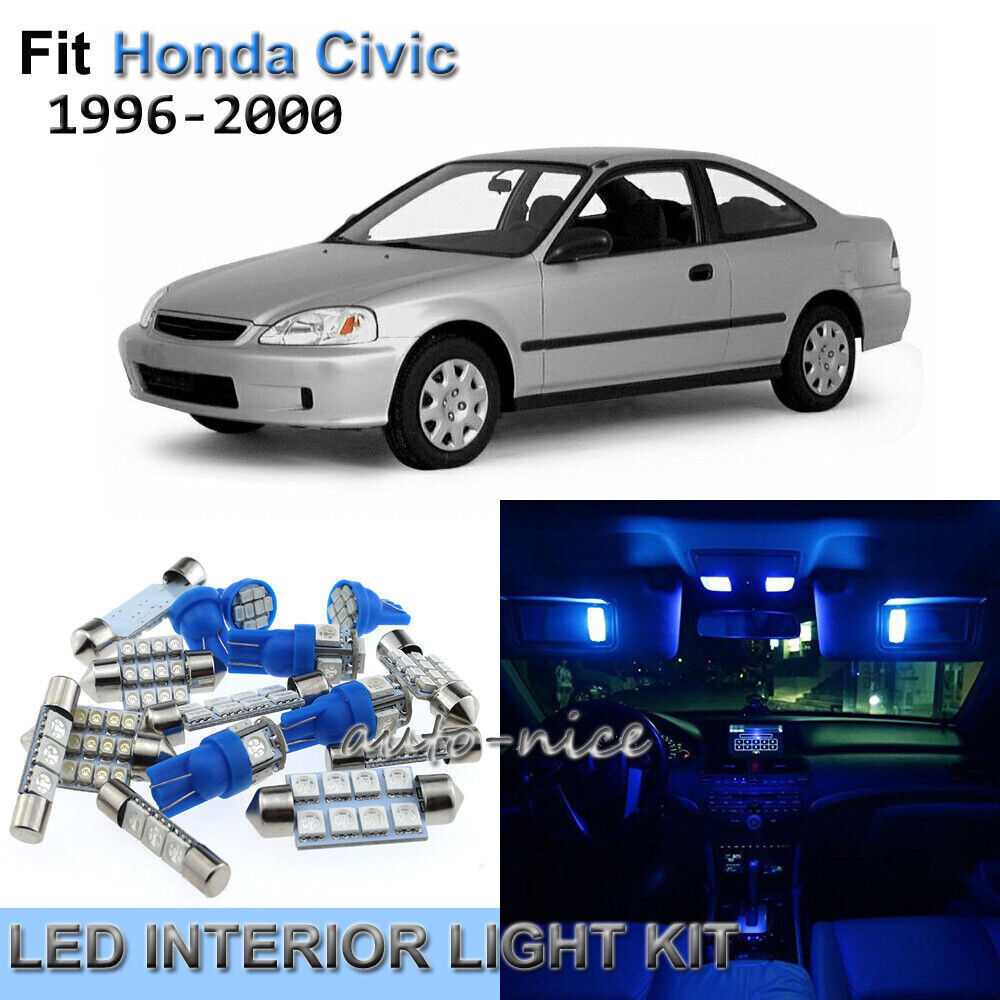 7x Premium Blue LED Interior Lights Kit For 1996-2000 Honda Civic