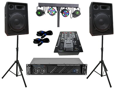 PA Party DJ Disco Lautsprecher Verstärker BT Mixer Stativ DJ Lichtset 1680 Watt