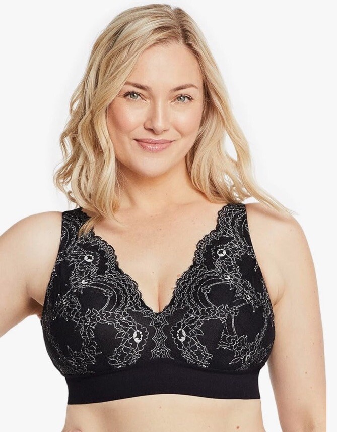 Glamorise 7013 Lace Plunge Bralette Wirefree Black New Size 38C
