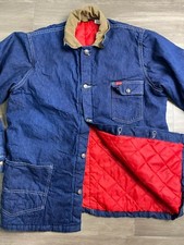 Vintage Big Smith Mens Sz 42 Quilt Lined Denim Chore Barn Jacket Corduroy Collar