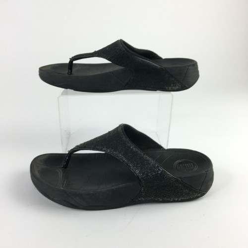 FitFlop Astrid Thong Sandals Womens 8 Casual Flats Sequin Fabric Black 294-001 | eBay