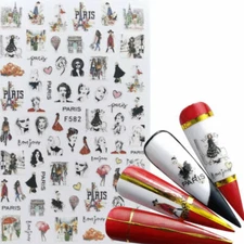 Women Nail Art Sticker Retro Styles Slider Watercolor Ink Pairs Balloon NS3