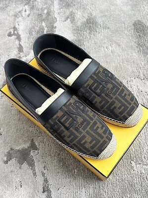 Authentic Fendi FF Jacquard Fabric Roma Mens Espadrilles US11 EU44