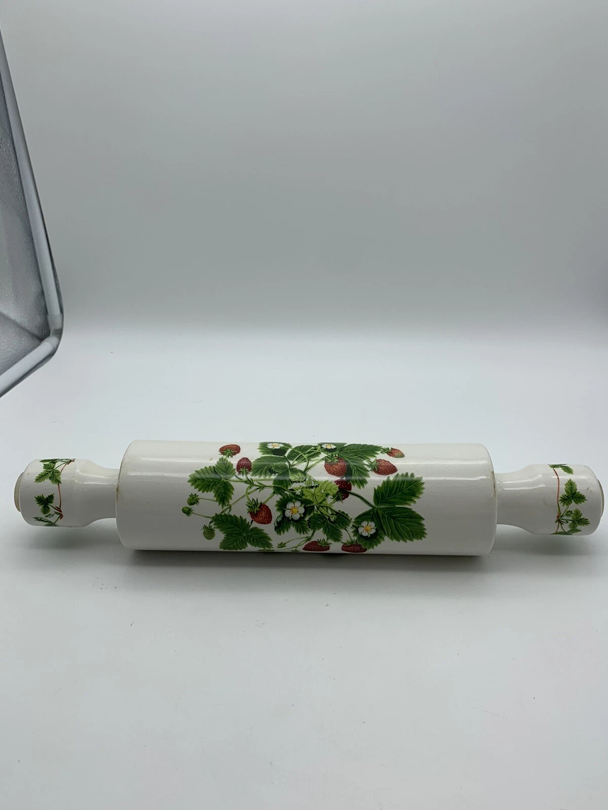 Vintage Portmeirion Porcelain Rolling Pin 'Summer Strawberries' Cold Water Fill