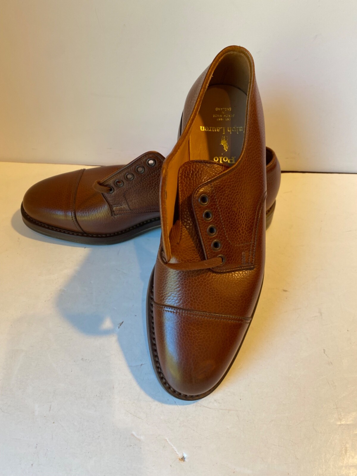SAOLA Scarpe Ralph Lauren by Crockett & Jones Blucher derby marrone 7 D nuove con scatola UK