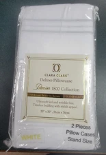 NEW~CLARA CLARK Deluxe  2- STANDARD Pillowcases Premier 1800 Collection WHITE