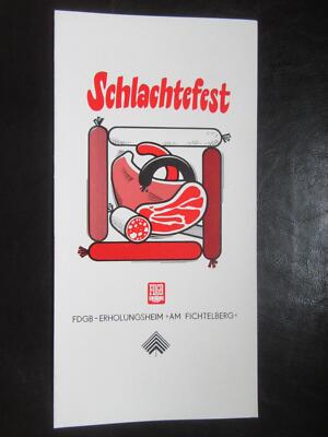 Schlachtfest,Speisekarte,FDGB Erholungsheim Am Fichtelberg 1978