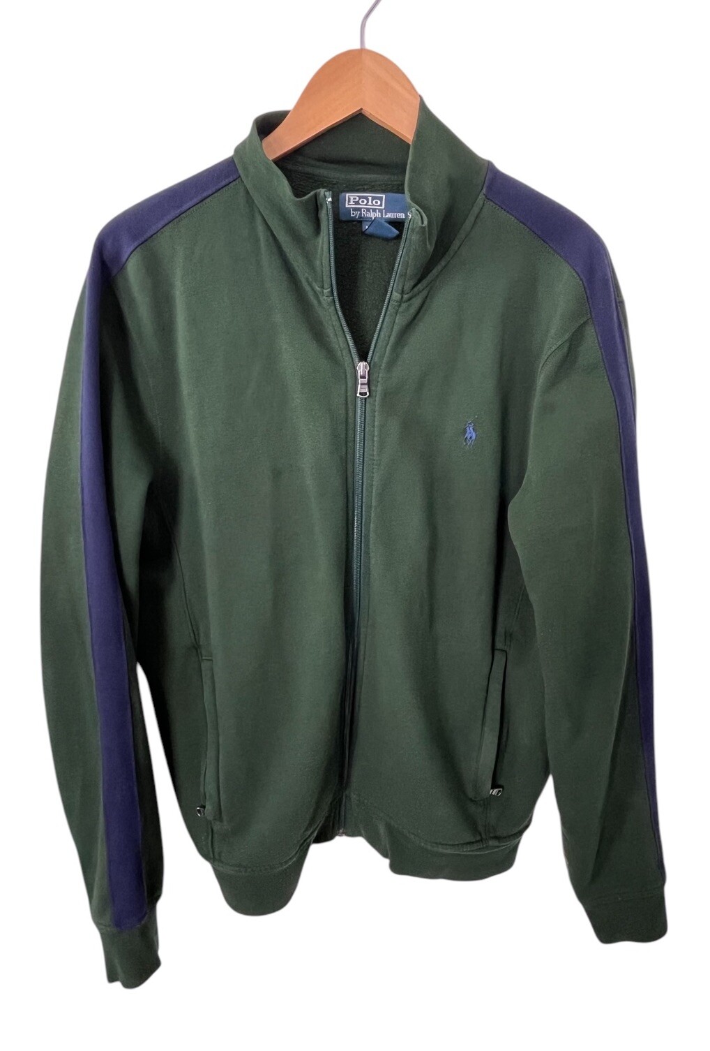 Polo Ralph Lauren Track Jacket felpa uomo verde medio blu righe pony full zip