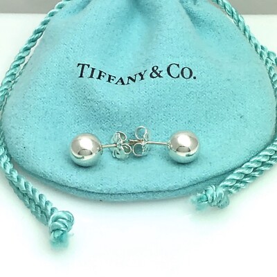 Tiffany Co HardWear Bead Ball Earrings 8mm in Sterling Silver AUTHENTIC 