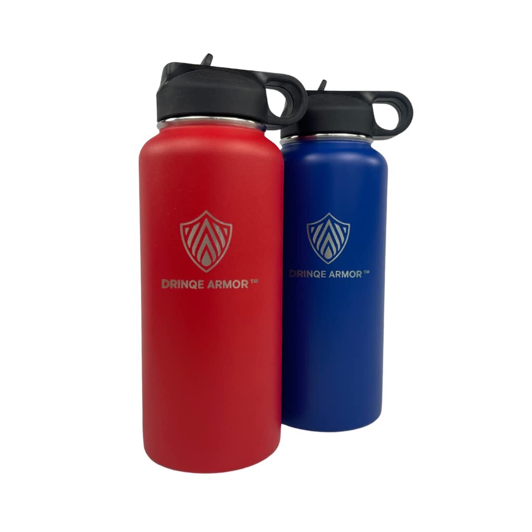 32oz Stainless Steel Insulated Metal Water Bottle with Lid and Straw Cap, Por...