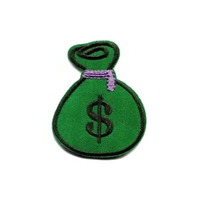 Green Moneybag Dollar Sign Embroidered Iron On Patch DIY Applique