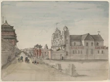 8" x 10"  1860 Photo Church in Peking Drawing shows a Catholic