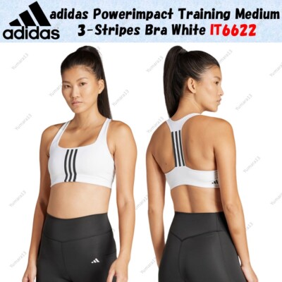 adidas Powerimpact Training Medium 3-Stripes Bra White IT6622 Japan Size