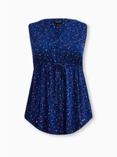 Torrid Emma Babydoll Rayon Slub Tie Waist Tunic Top Blue 4 4X 26 E09605
